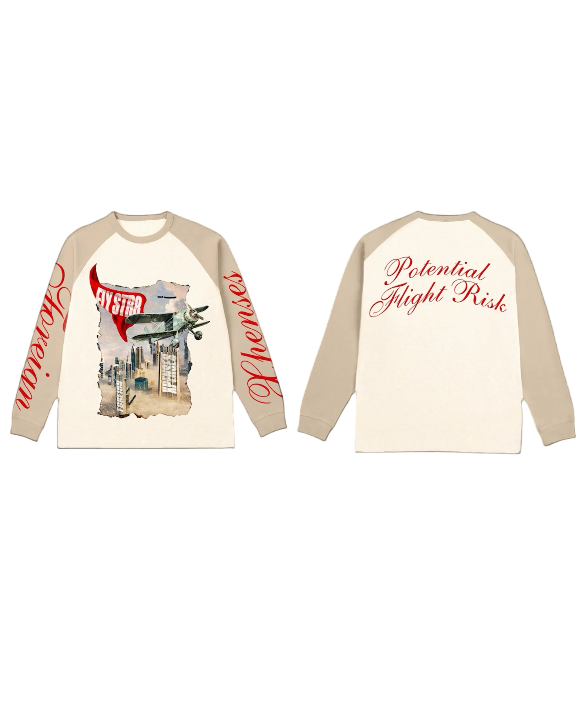 Beige x Red Flystr8 Long Sleeve Tee