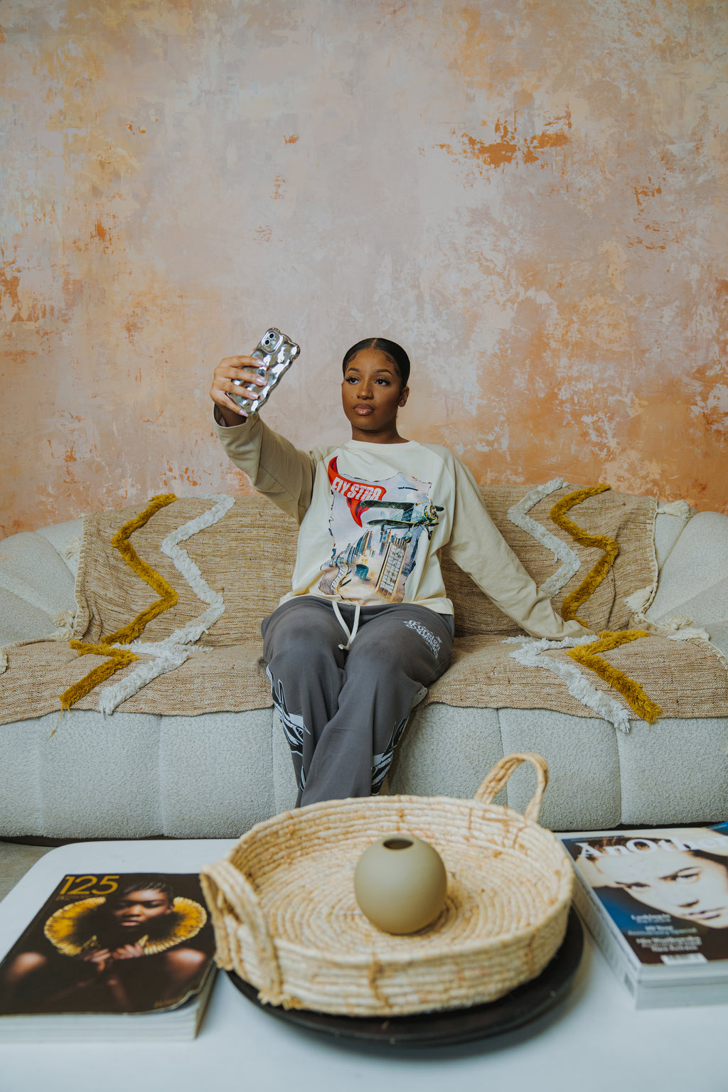 Beige x Red Flystr8 Long Sleeve Tee